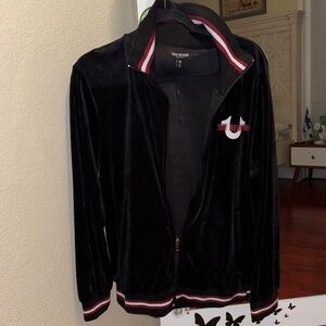 True Religion Black Velour Jacket with Red and White Trim